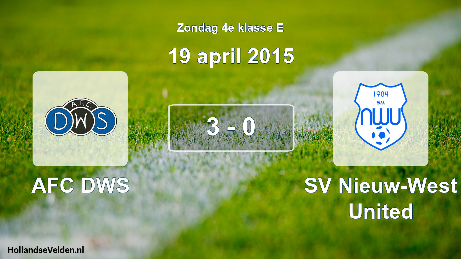 Total number of matches played: AFC DWS - SV Nieuw-West United 3 - 0 (19 April 2015)