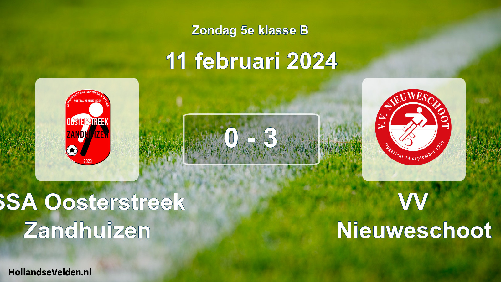 Total number of matches played: SSA Oosterstreek Zandhuizen - VV Nieuweschoot 0 - 3 (11 February 2024)