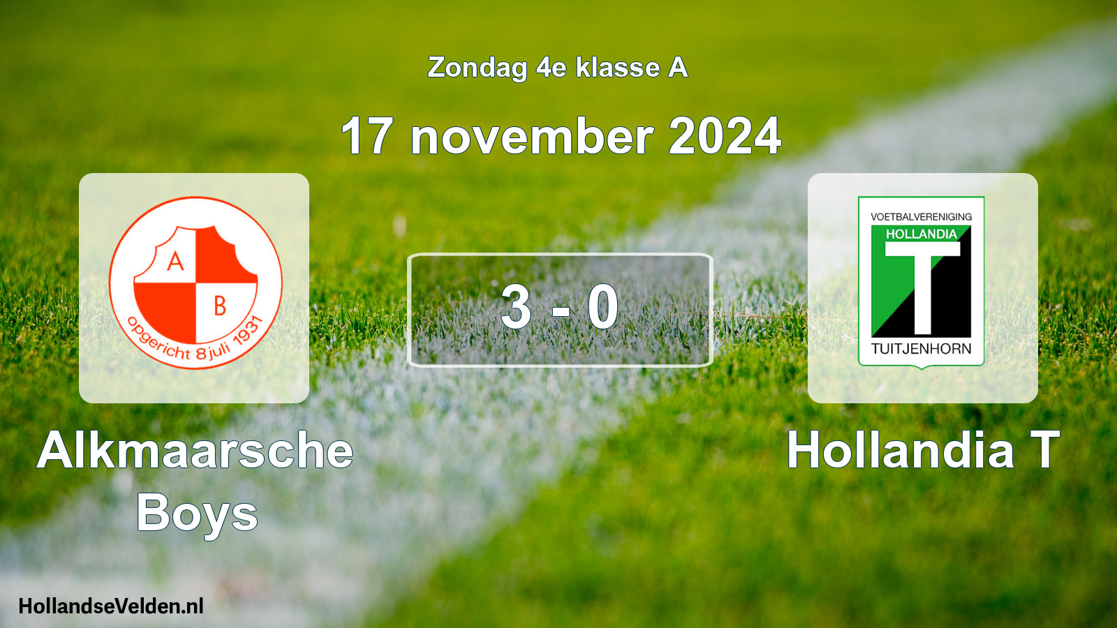 Total number of matches played: Alkmaarsche Boys - Hollandia T 3 - 0 (17 November 2024)
