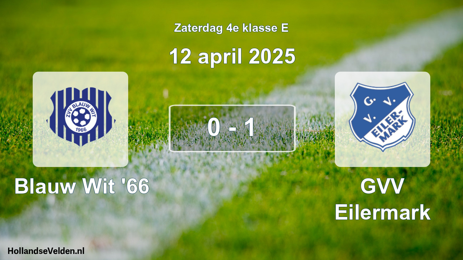 Total number of matches played: Blauw Wit '66 - GVV Eilermark 0 - 1 (12 April 2025)