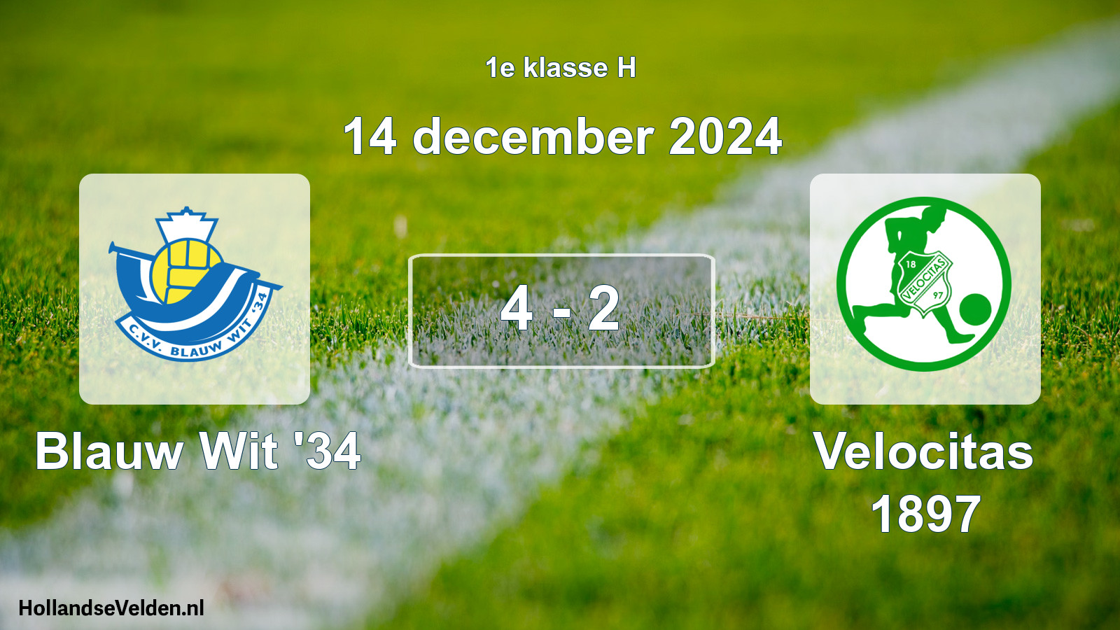 Total number of matches played: Blauw Wit '34 - Velocitas 1897 4 - 2 (14 December 2024)