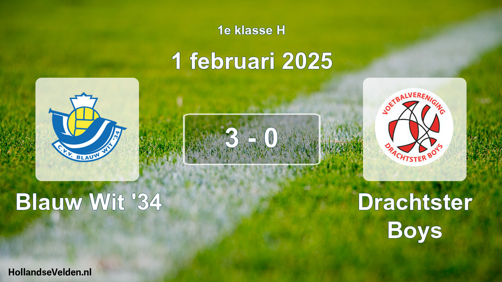 Total number of matches played: Blauw Wit '34 - Drachtster Boys 3 - 0 (1 February 2025)