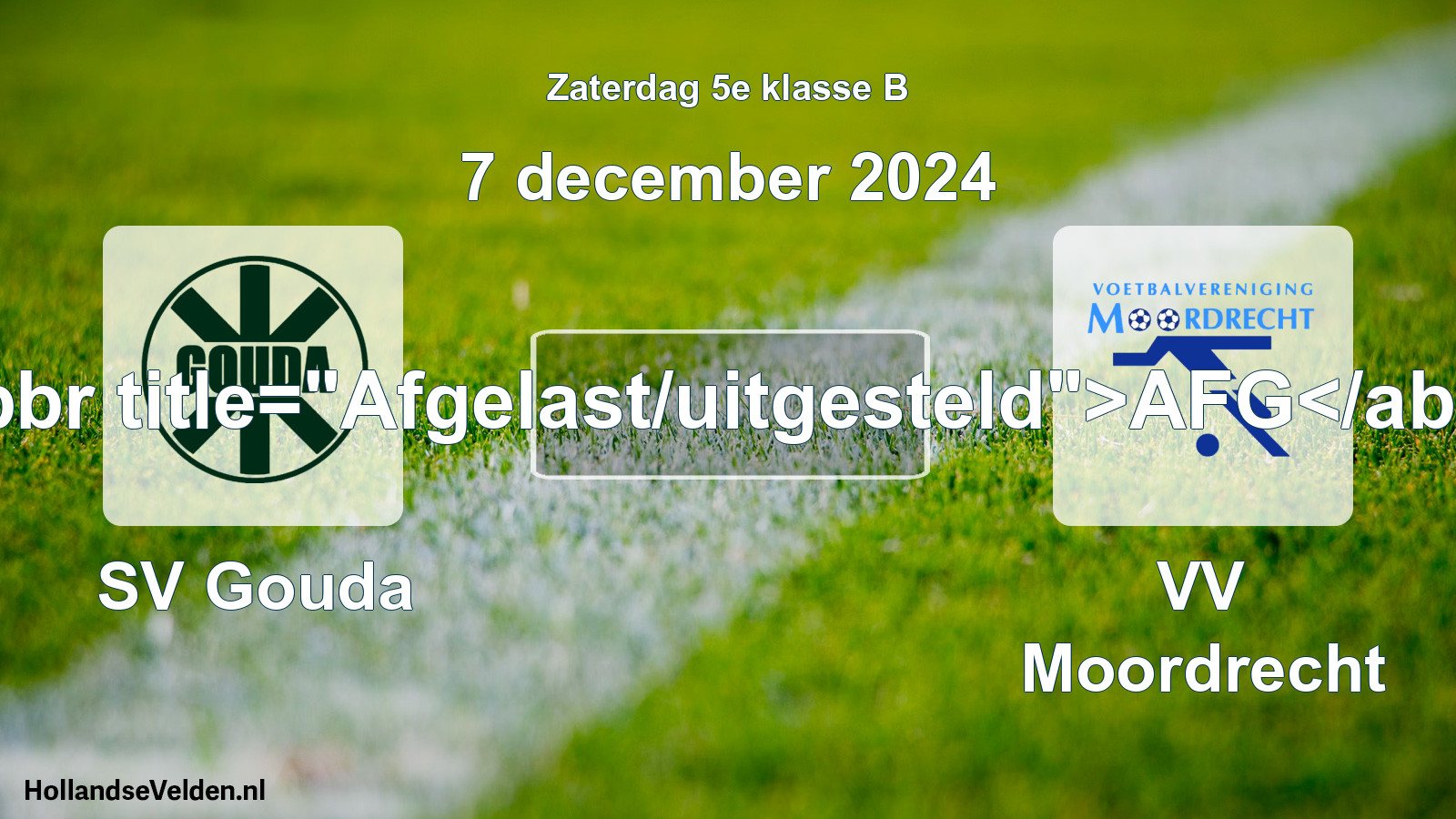 Scheduled Match: SV Gouda - VV Moordrecht (7 December 2024)