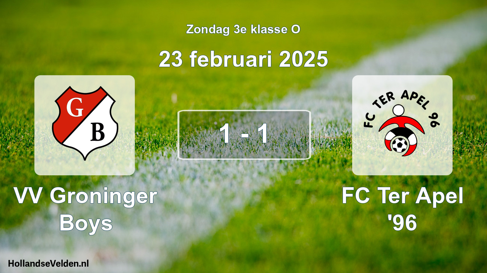 Total number of matches played: VV Groninger Boys - FC Ter Apel '96 1 - 1 (23 February 2025)