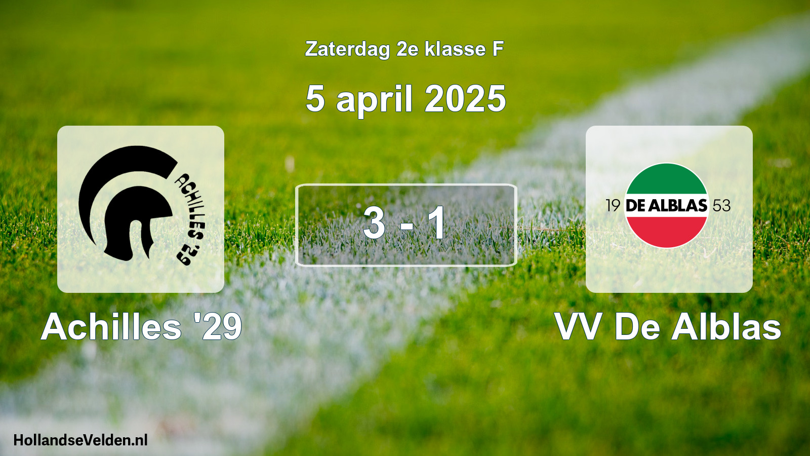Total number of matches played: Achilles '29 - VV De Alblas 3 - 1 (5 April 2025)