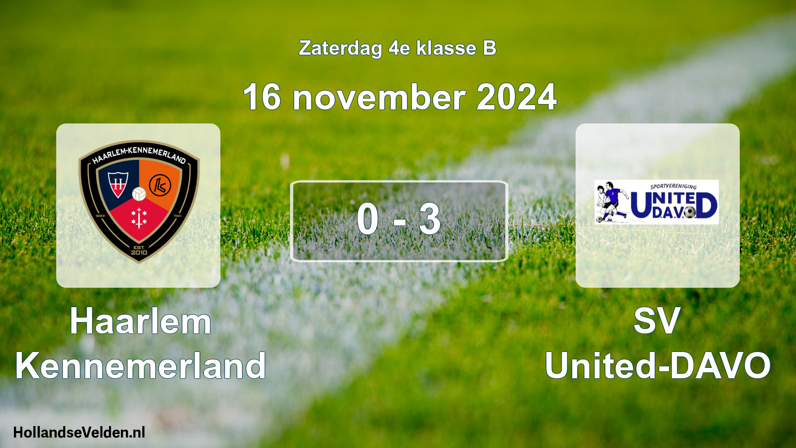 Total number of matches played: Haarlem Kennemerland - SV United-DAVO 0 - 3 (16 November 2024)