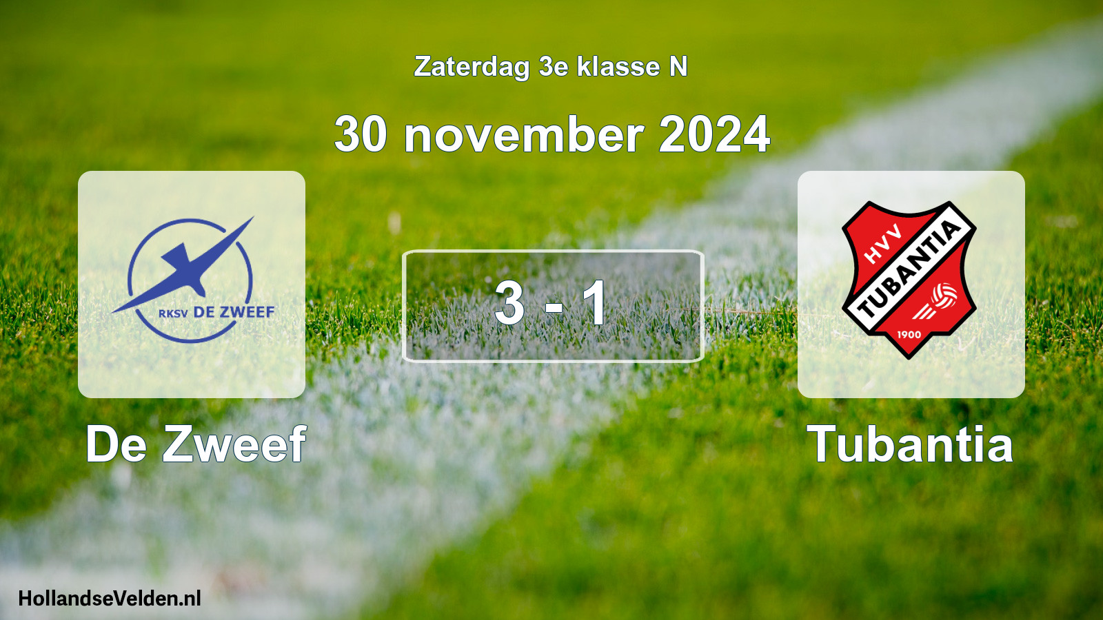 Total number of matches played: De Zweef - Tubantia 3 - 1 (30 November 2024)