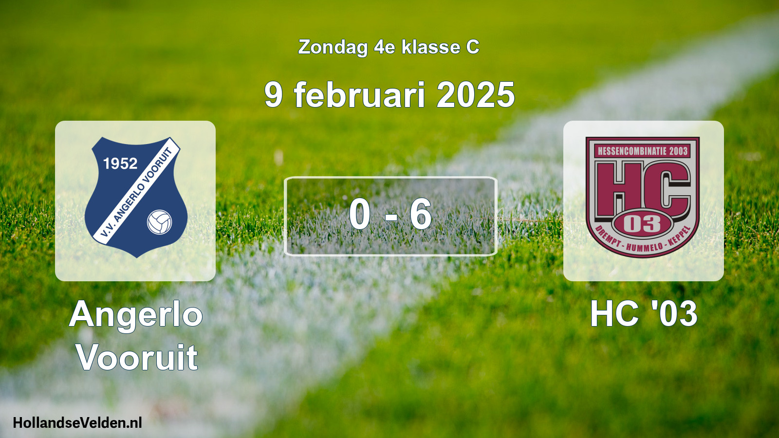 Total number of matches played: Angerlo Vooruit - HC '03 0 - 6 (9 February 2025)