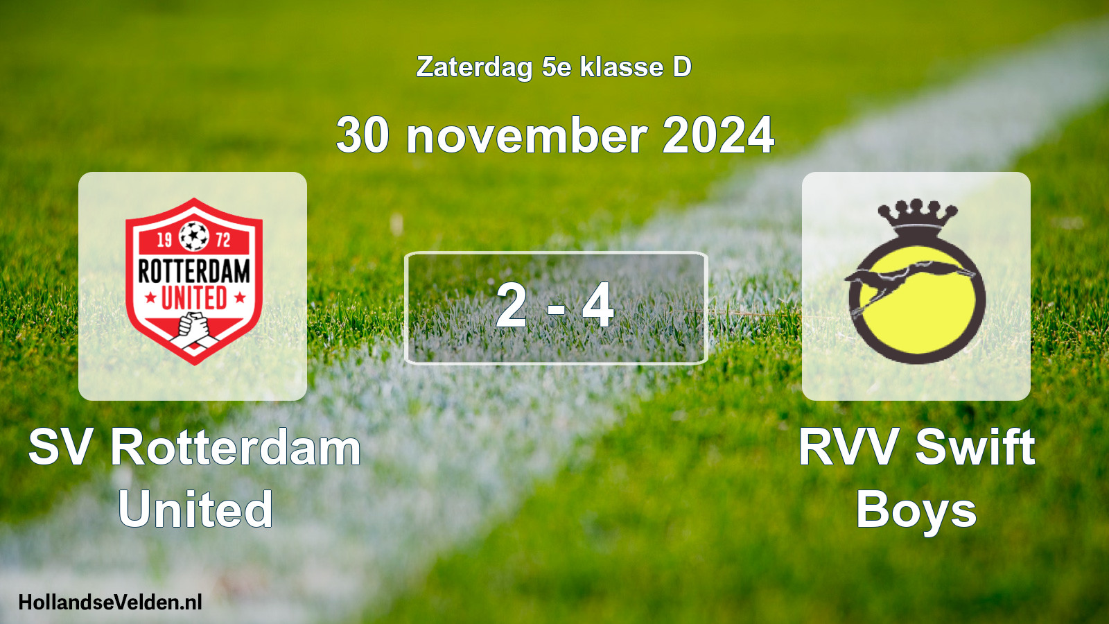 Total number of matches played: SV Rotterdam United - RVV Swift Boys 2 - 4 (30 November 2024)