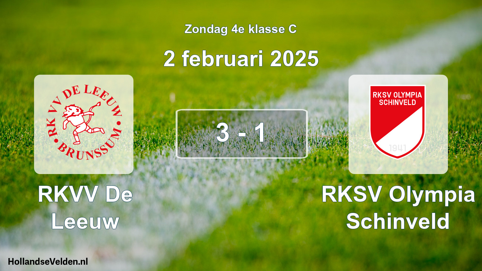 Total number of matches played: RKVV De Leeuw - RKSV Olympia Schinveld 3 - 1 (2 February 2025)