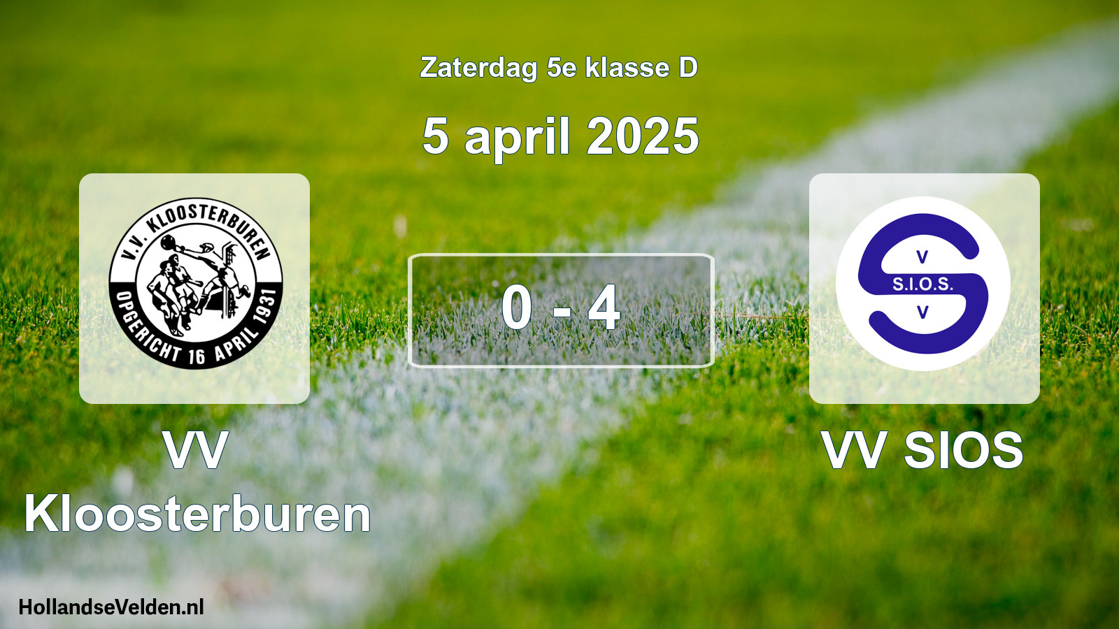 Total number of matches played: VV Kloosterburen - VV SIOS 0 - 4 (5 April 2025)