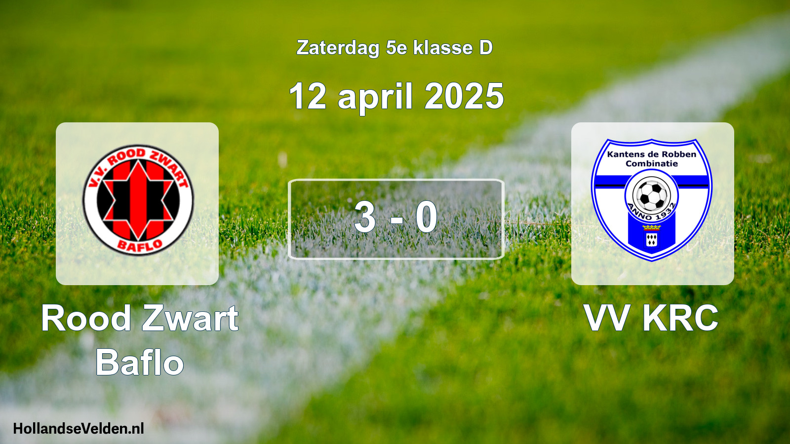 Total number of matches played: Rood Zwart Baflo - VV KRC 3 - 0 (12 April 2025)