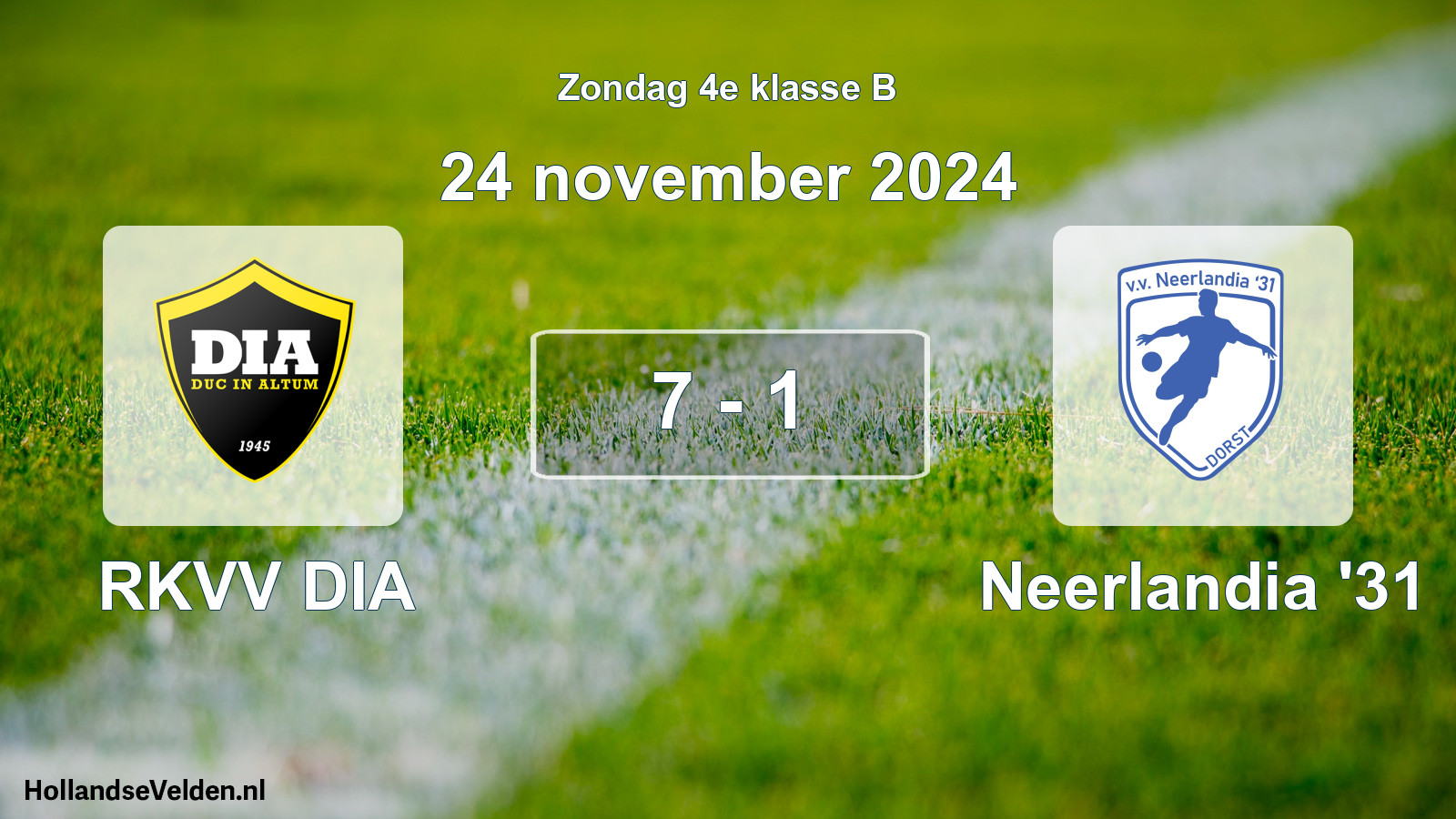Total number of matches played: RKVV DIA - Neerlandia '31 7 - 1 (24 November 2024)
