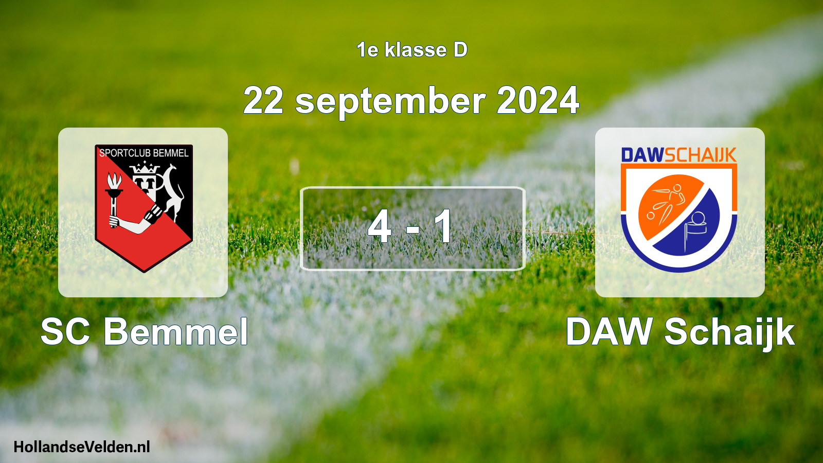 Total number of matches played: SC Bemmel - DAW Schaijk 4 - 1 (22 September 2024)