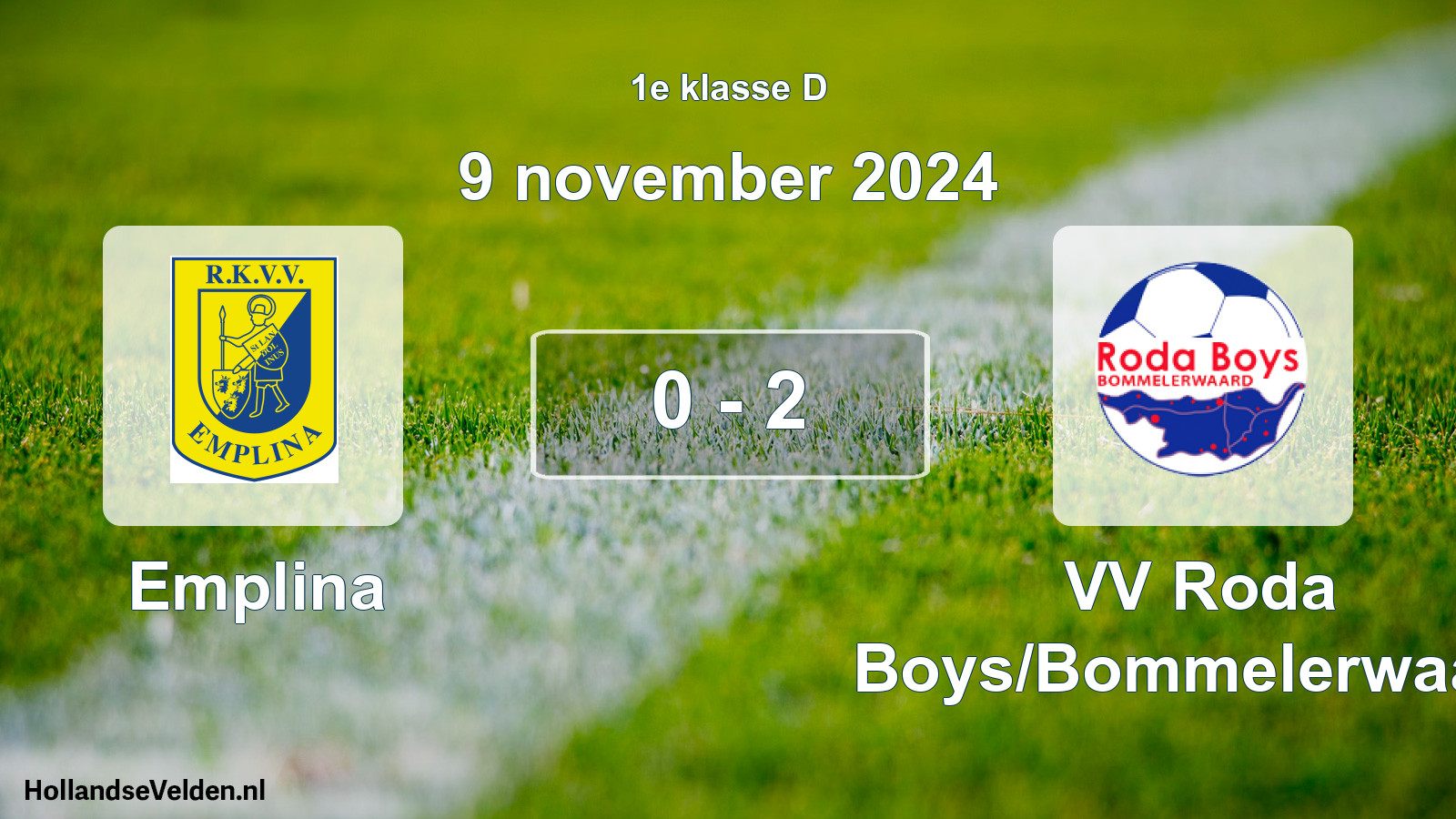 Gespeelde wedstrijd: Emplina - VV Roda Boys/Bommelerwaard 0 - 2 (9 november 2024)