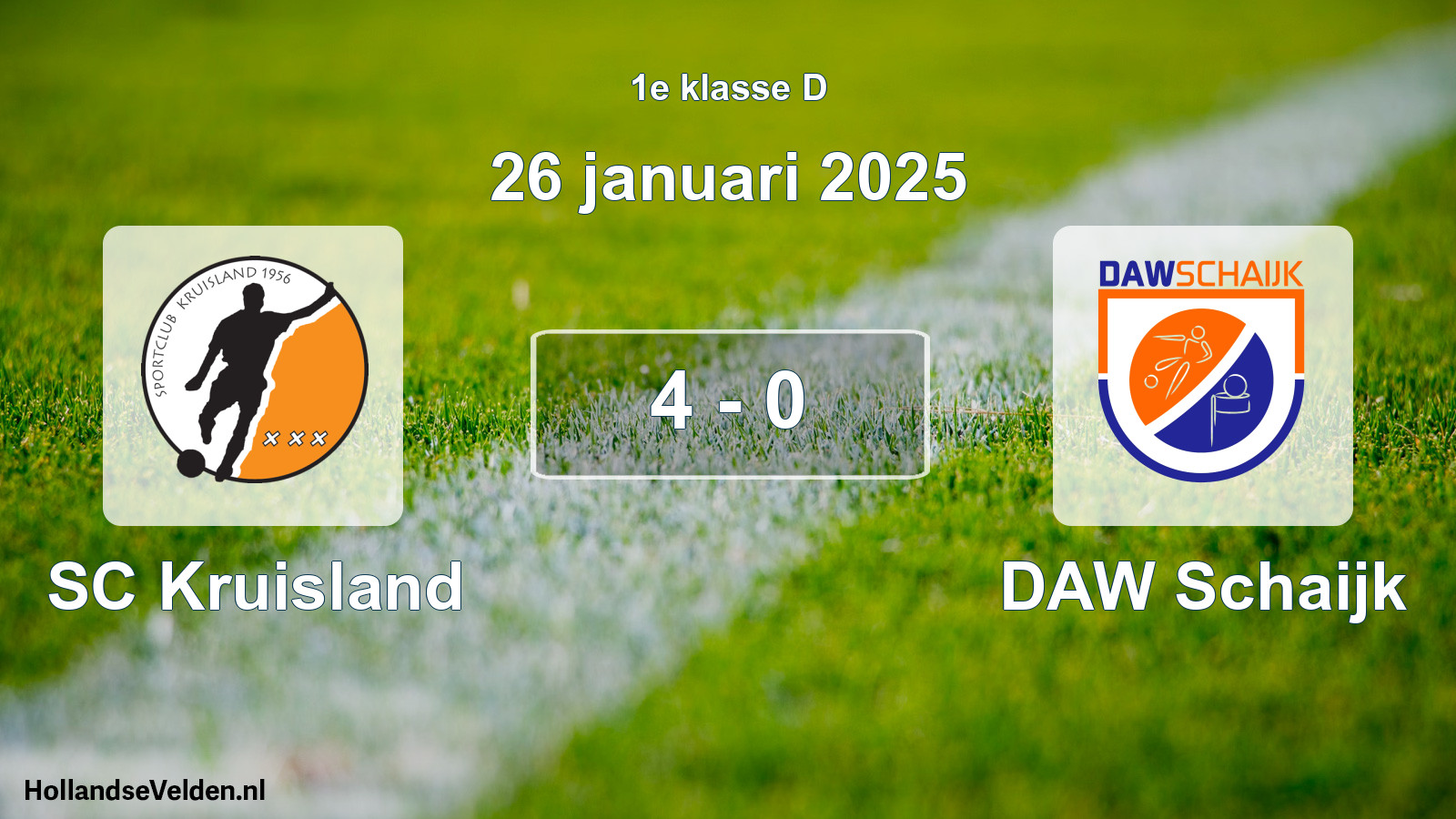Gespeelde wedstrijd: SC Kruisland - DAW Schaijk 4 - 0 (26 januari 2025)