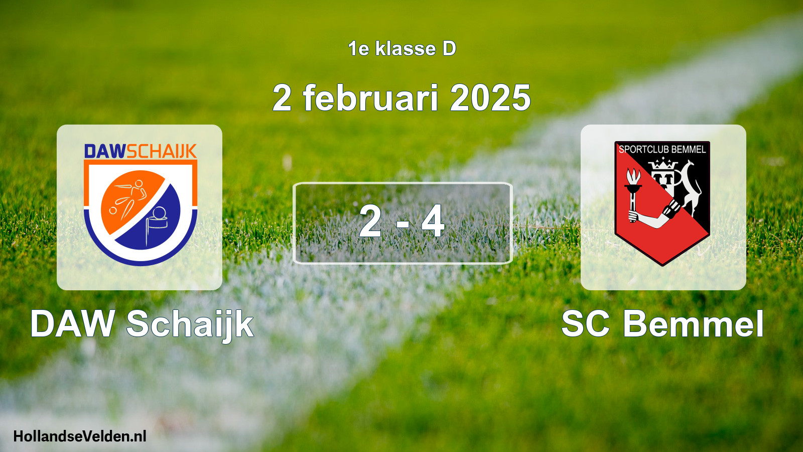 Gespeelde wedstrijd: DAW Schaijk - SC Bemmel 2 - 4 (2 februari 2025)