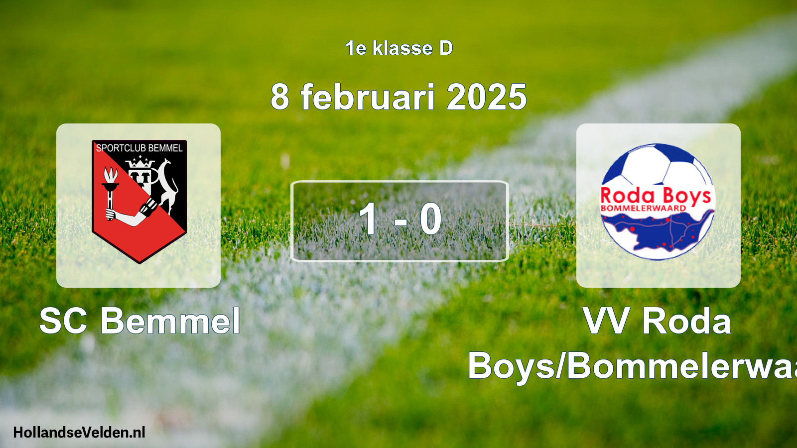 Gespeelde wedstrijd: SC Bemmel - VV Roda Boys/Bommelerwaard 1 - 0 (8 februari 2025)