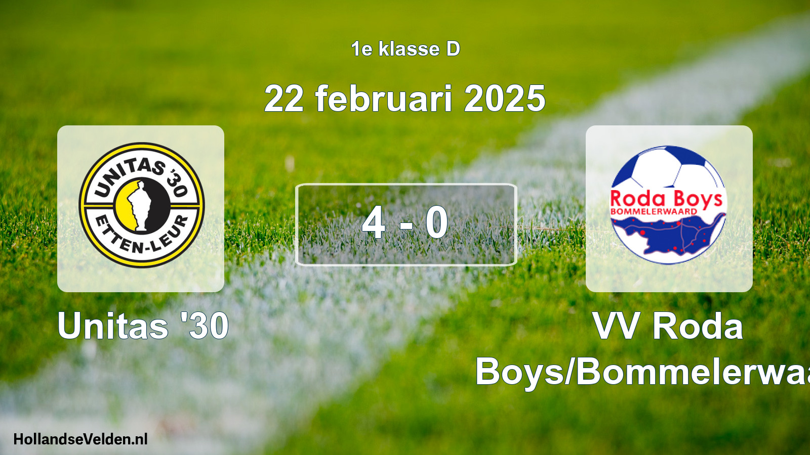 Total number of matches played: Unitas '30 - VV Roda Boys/Bommelerwaard 4 - 0 (22 February 2025)