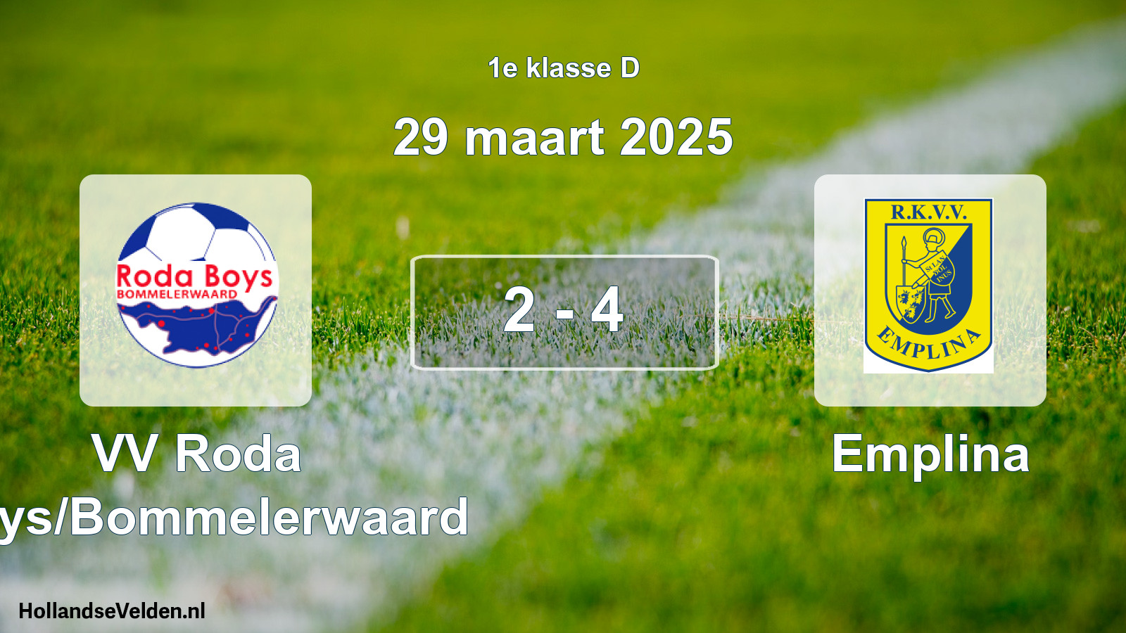 Gespeelde wedstrijd: VV Roda Boys/Bommelerwaard - Emplina 2 - 4 (29 maart 2025)