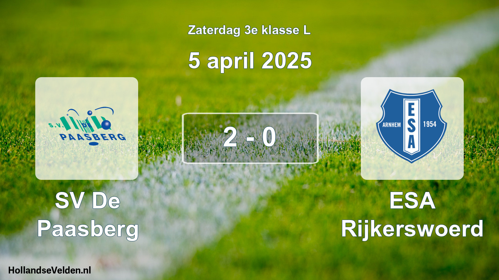 Total number of matches played: SV De Paasberg - ESA Rijkerswoerd 2 - 0 (5 April 2025)