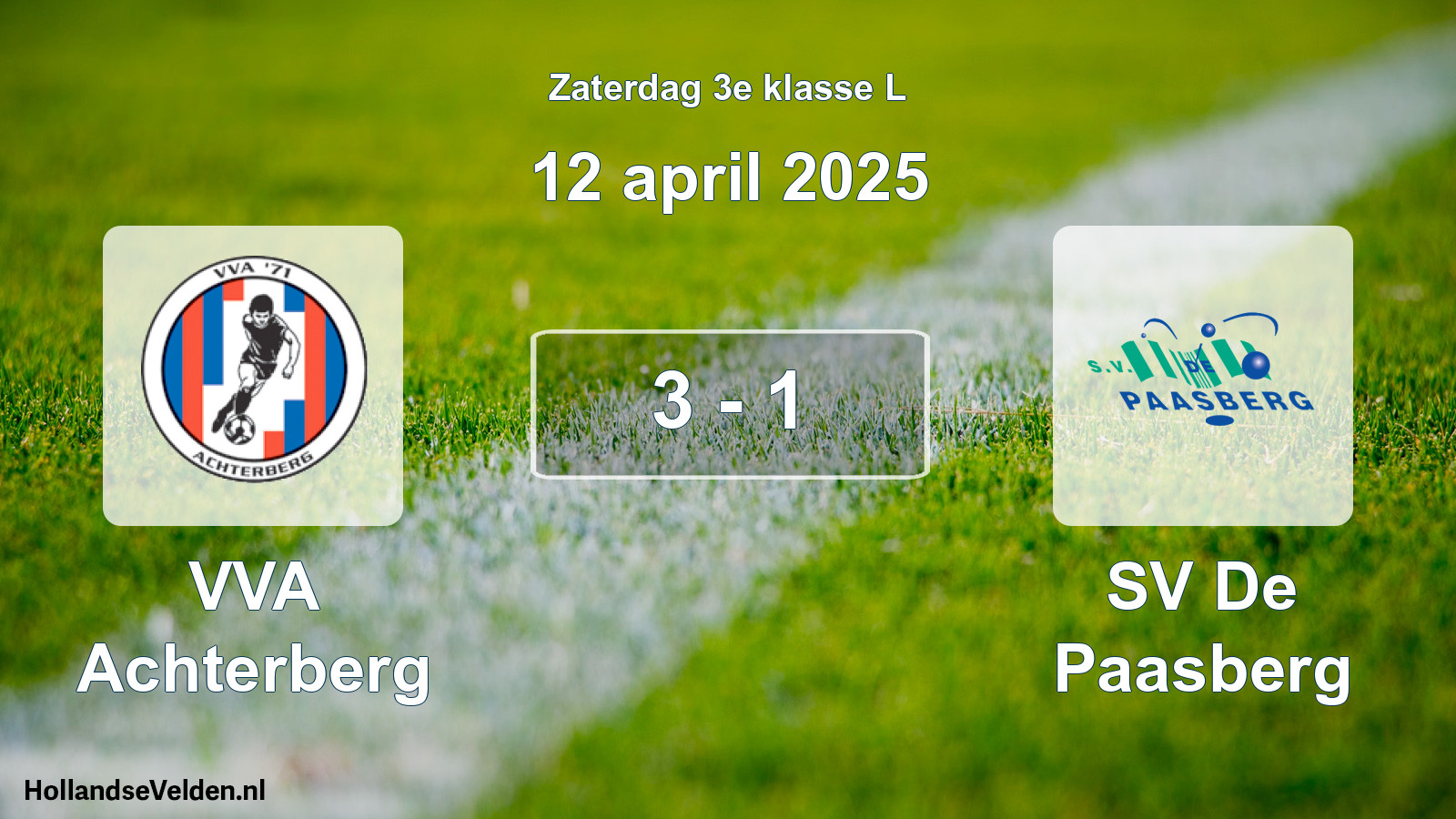 Total number of matches played: VVA Achterberg - SV De Paasberg 3 - 1 (12 April 2025)
