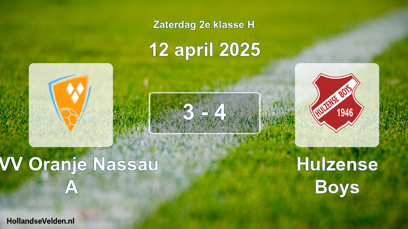 Total number of matches played: CVV Oranje Nassau A - Hulzense Boys 3 - 4 (12 April 2025)
