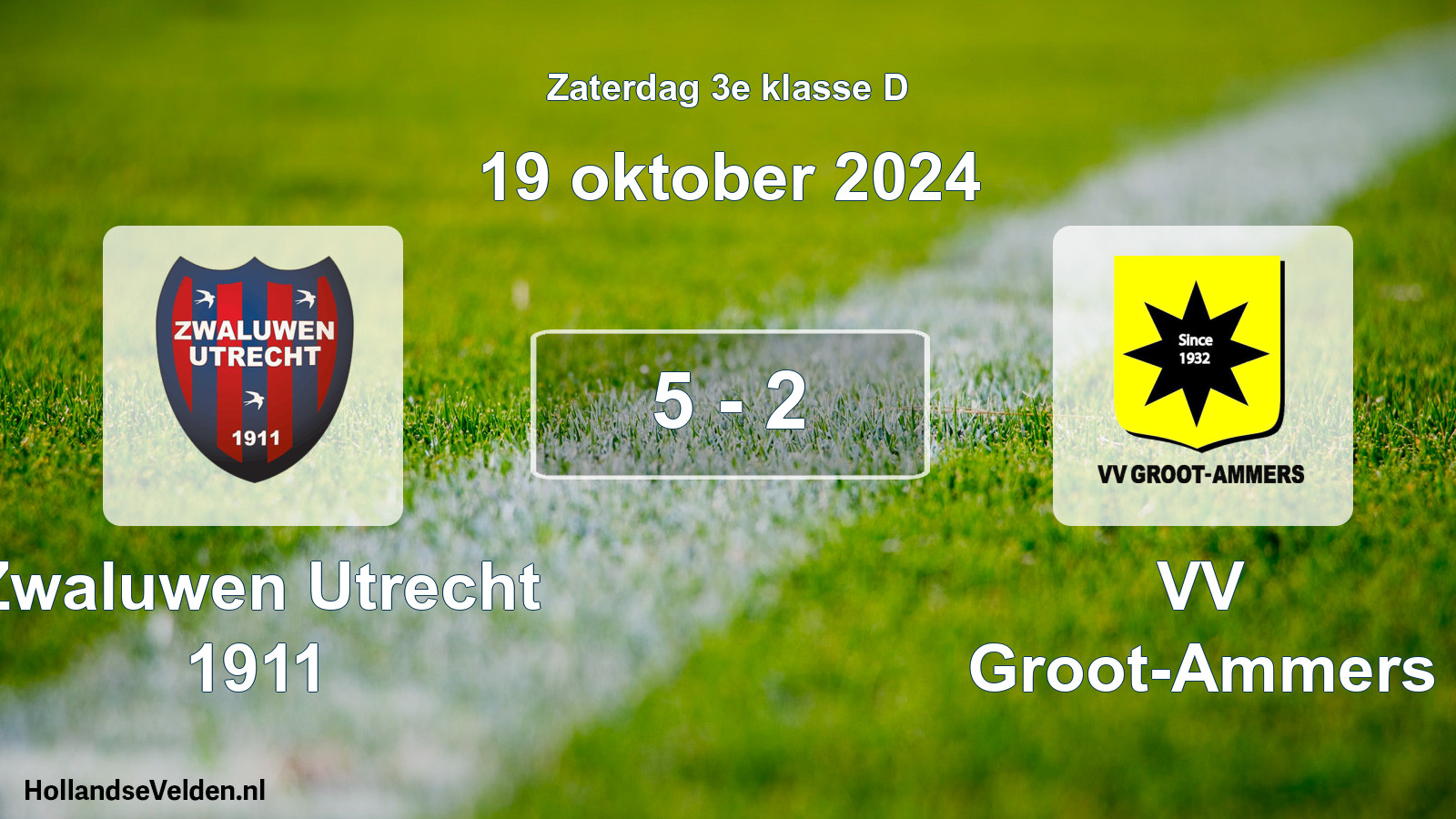 Total number of matches played: Zwaluwen Utrecht 1911 - VV Groot-Ammers 5 - 2 (19 October 2024)