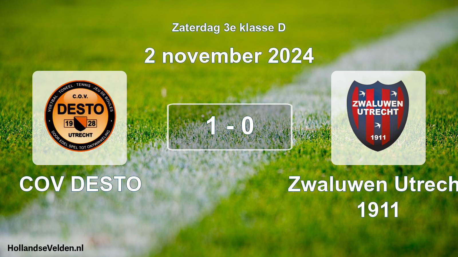 Total number of matches played: COV DESTO - Zwaluwen Utrecht 1911 1 - 0 (2 November 2024)