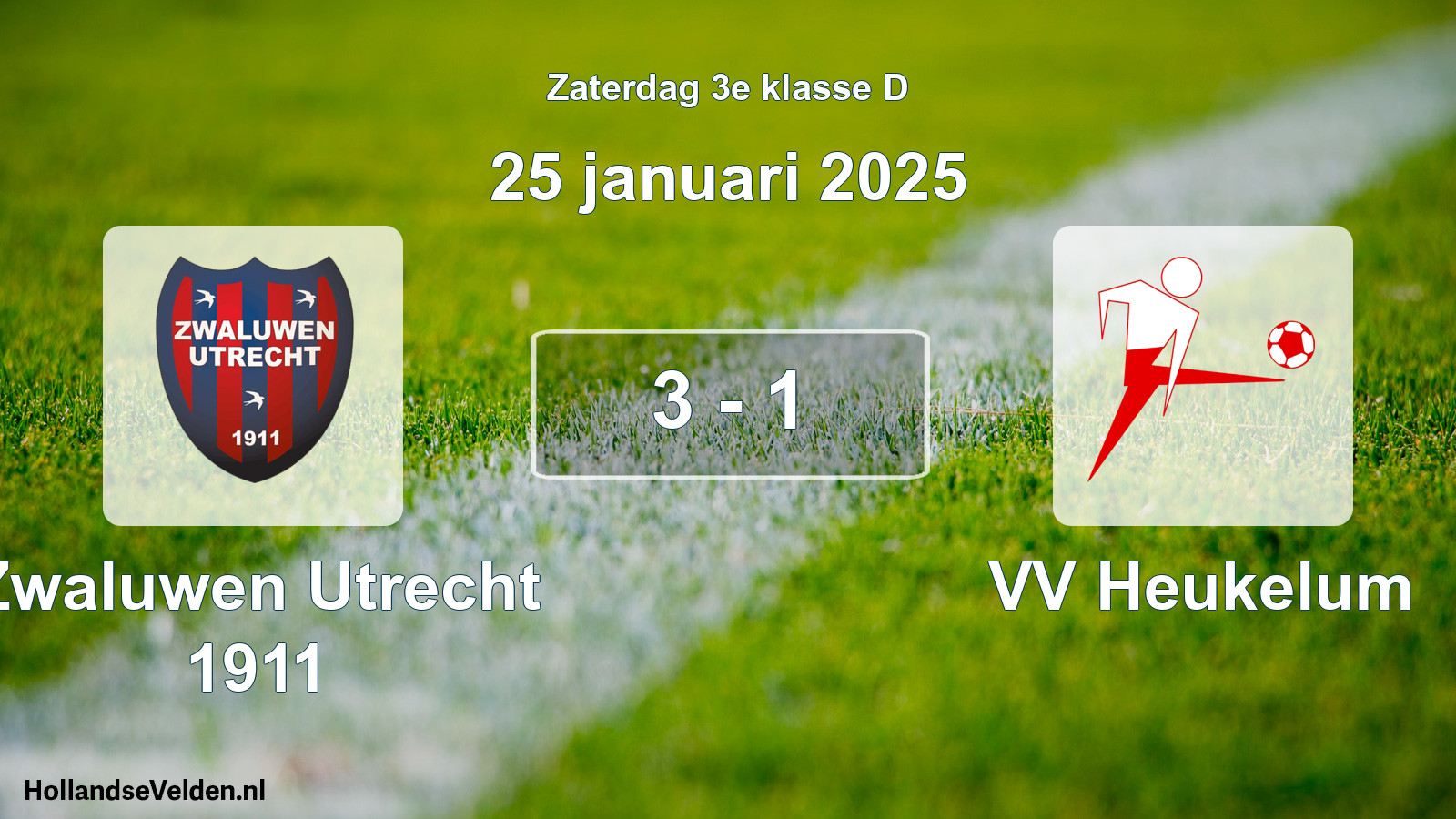 Total number of matches played: Zwaluwen Utrecht 1911 - VV Heukelum 3 - 1 (25 January 2025)