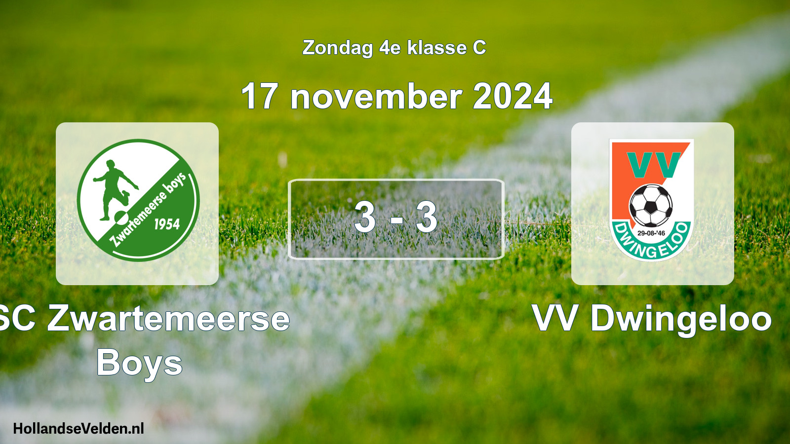 Total number of matches played: SC Zwartemeerse Boys - VV Dwingeloo 3 - 3 (17 November 2024)