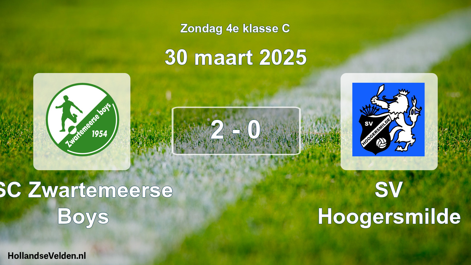Total number of matches played: SC Zwartemeerse Boys - SV Hoogersmilde 2 - 0 (30 March 2025)