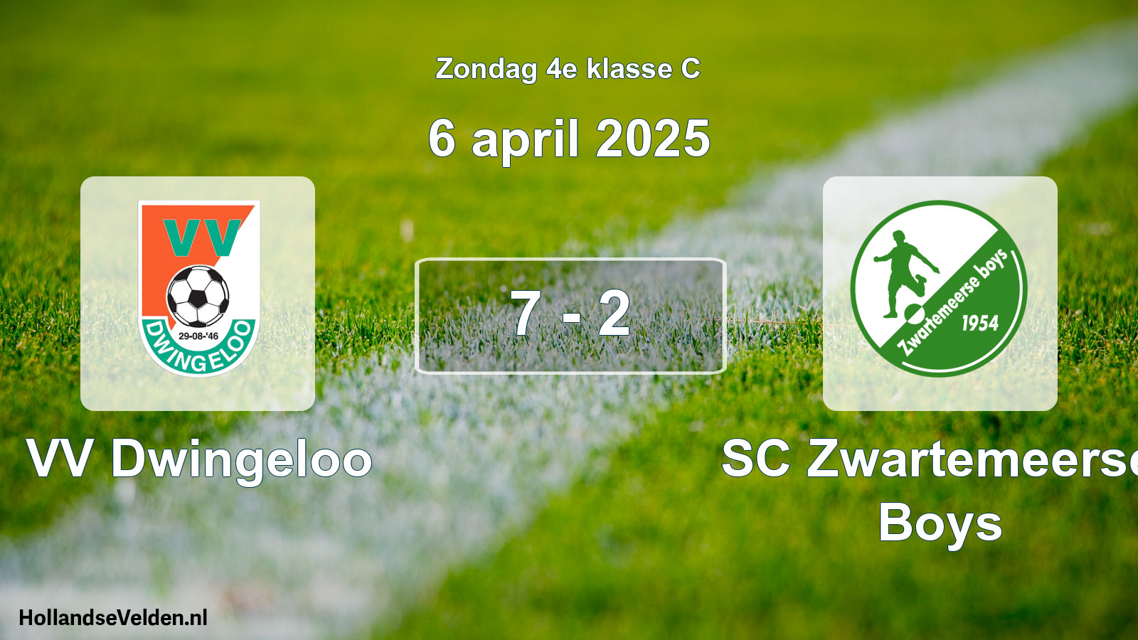 Total number of matches played: VV Dwingeloo - SC Zwartemeerse Boys 7 - 2 (6 April 2025)