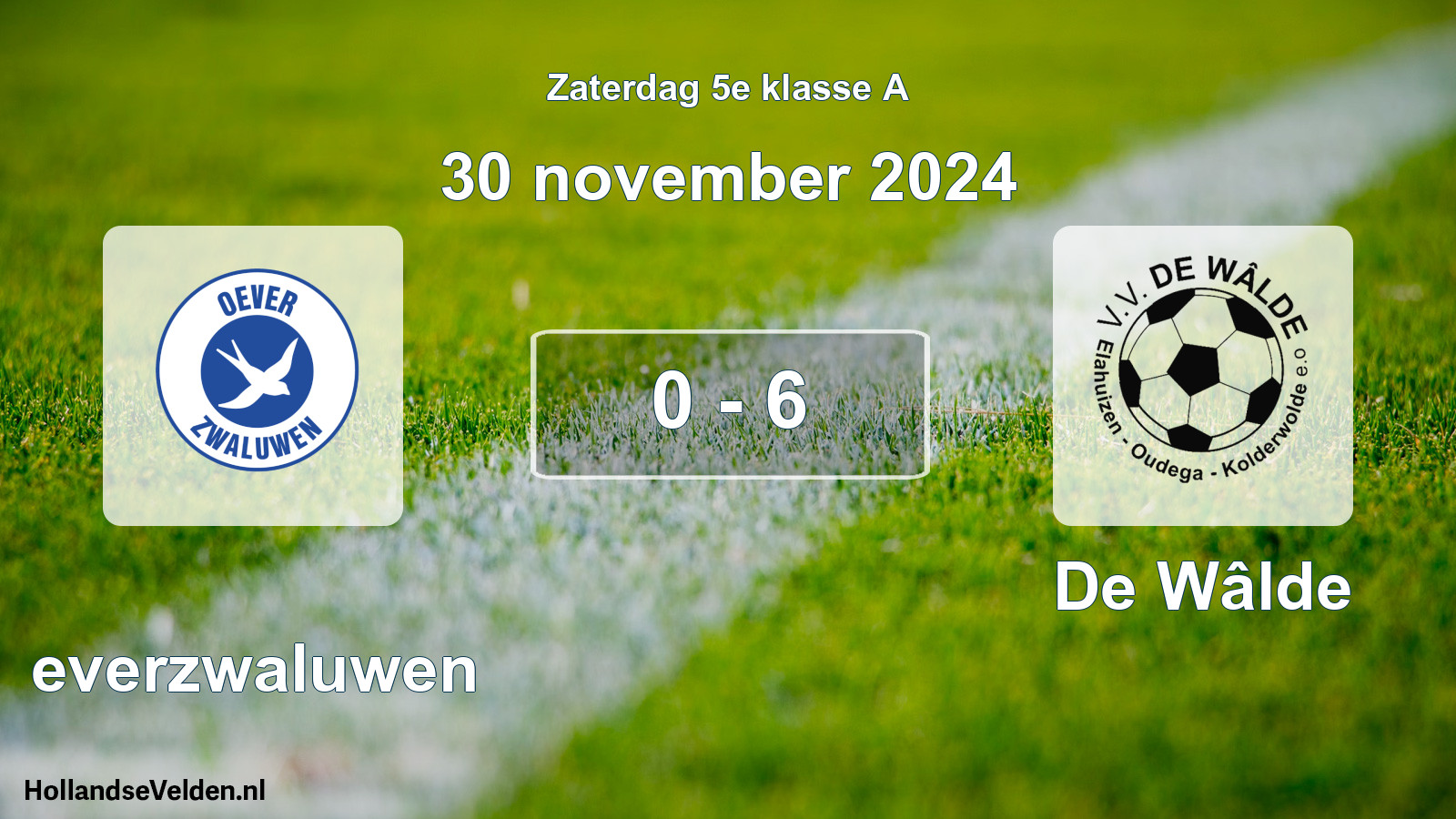 Total number of matches played: Oeverzwaluwen - De Wâlde 0 - 6 (30 November 2024)