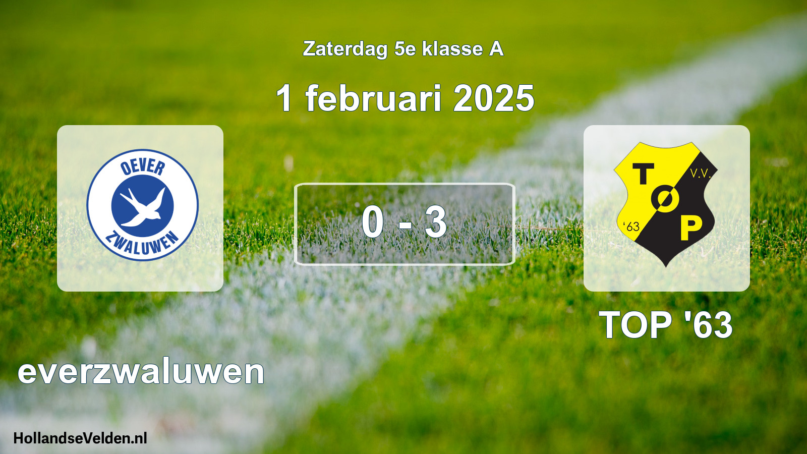 Total number of matches played: Oeverzwaluwen - TOP '63 0 - 3 (1 February 2025)