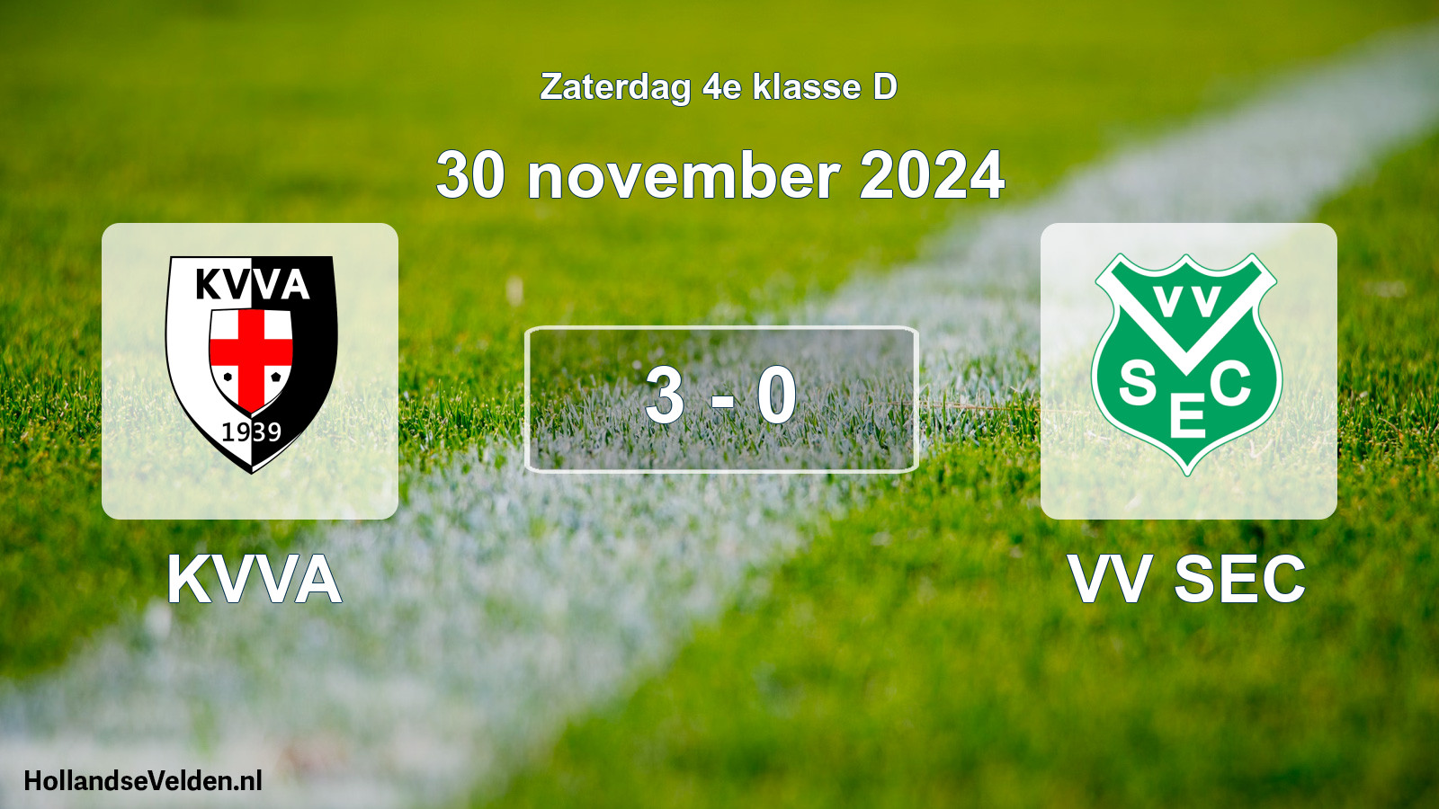Total number of matches played: KVVA - VV SEC 3 - 0 (30 November 2024)