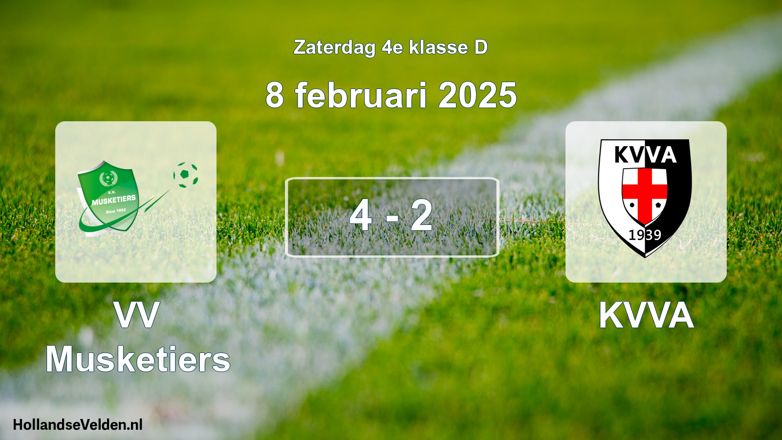 Total number of matches played: VV Musketiers - KVVA 4 - 2 (8 February 2025)