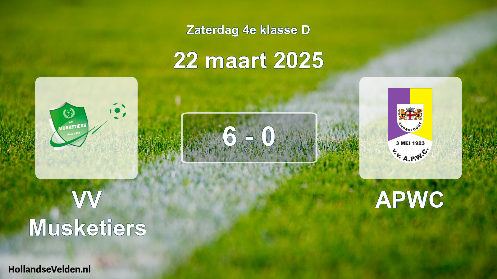 Total number of matches played: VV Musketiers - APWC 6 - 0 (22 March 2025)