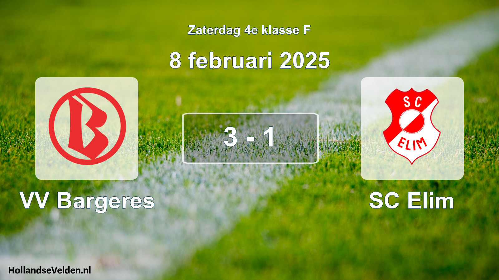 Total number of matches played: VV Bargeres - SC Elim 3 - 1 (8 February 2025)