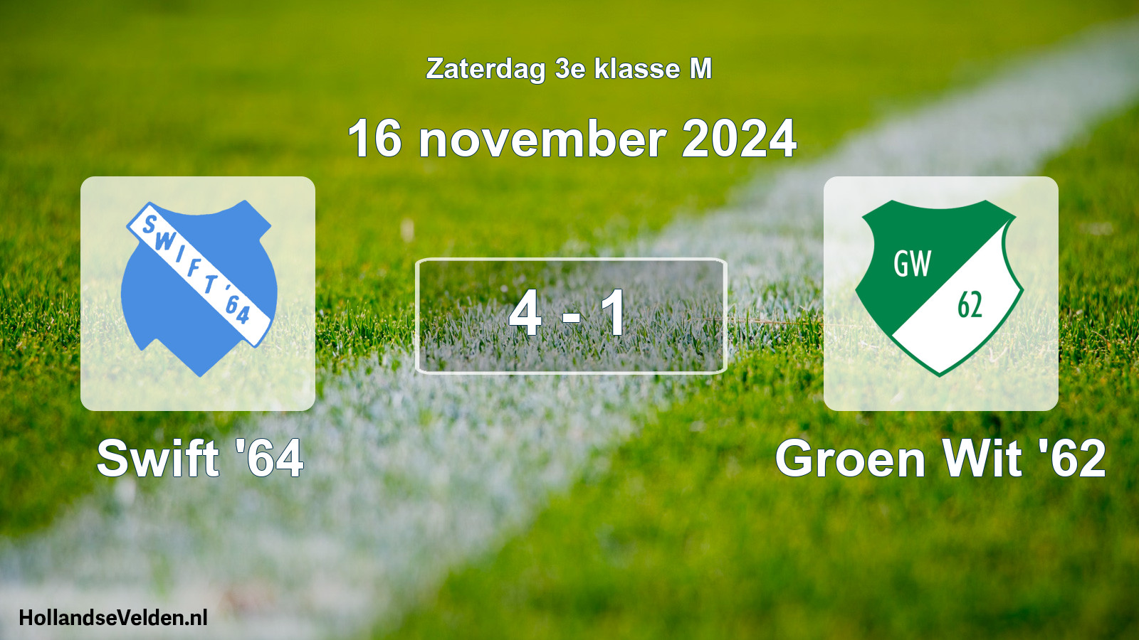 Total number of matches played: Swift '64 - Groen Wit '62 4 - 1 (16 November 2024)