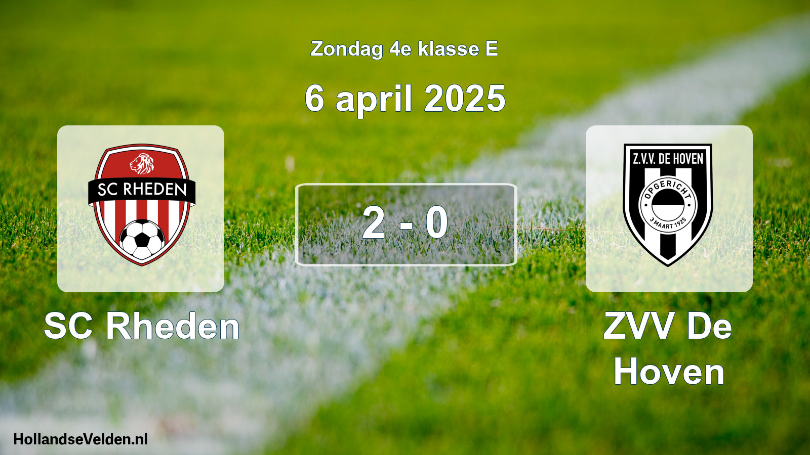Total number of matches played: SC Rheden - ZVV De Hoven 2 - 0 (6 April 2025)