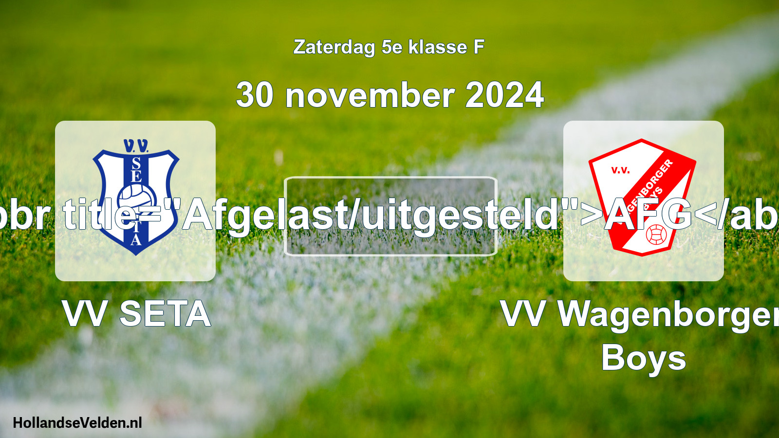Scheduled Match: VV SETA - VV Wagenborger Boys (30 November 2024)