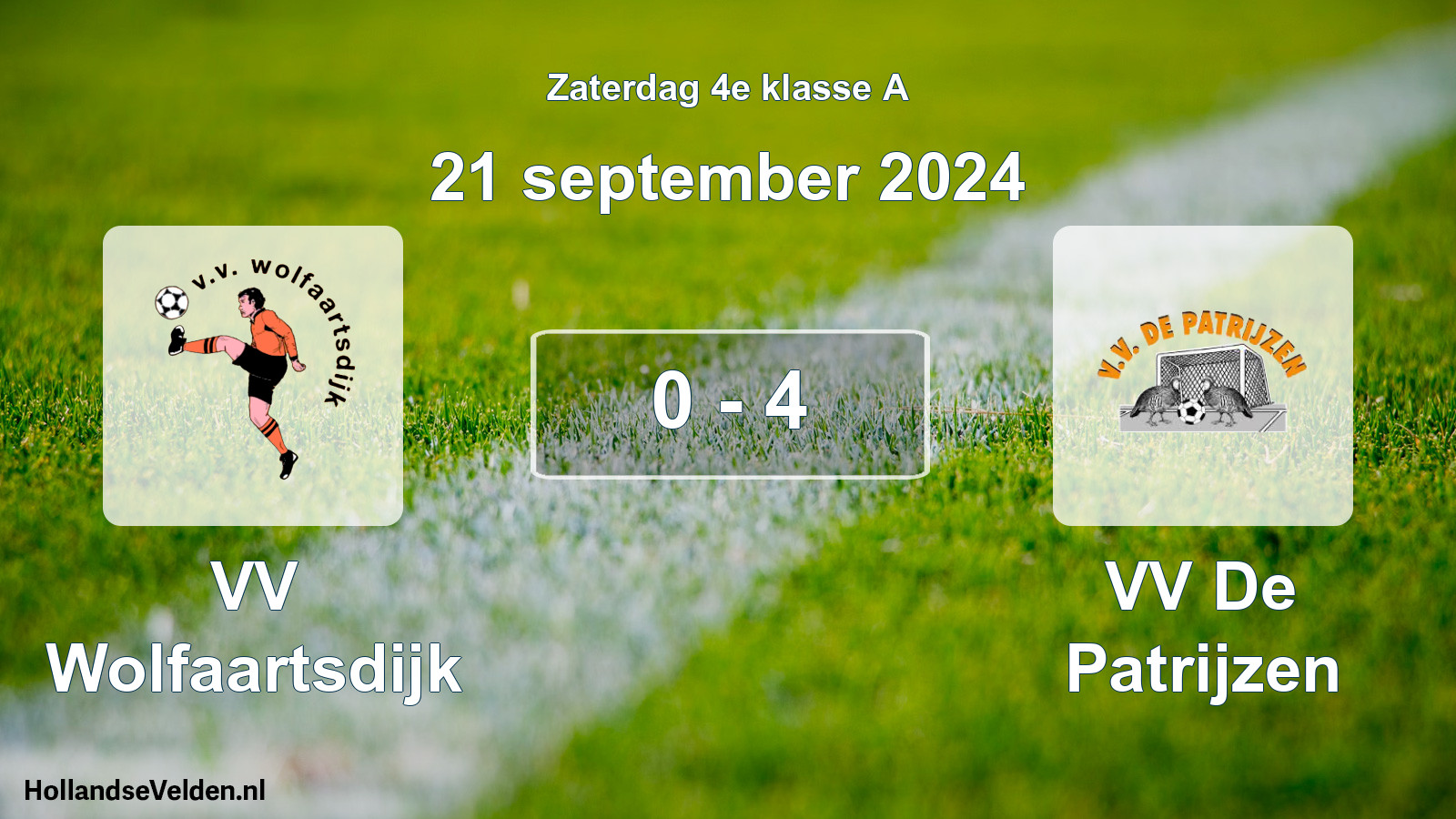 Total number of matches played: VV Wolfaartsdijk - VV De Patrijzen 0 - 4 (21 September 2024)