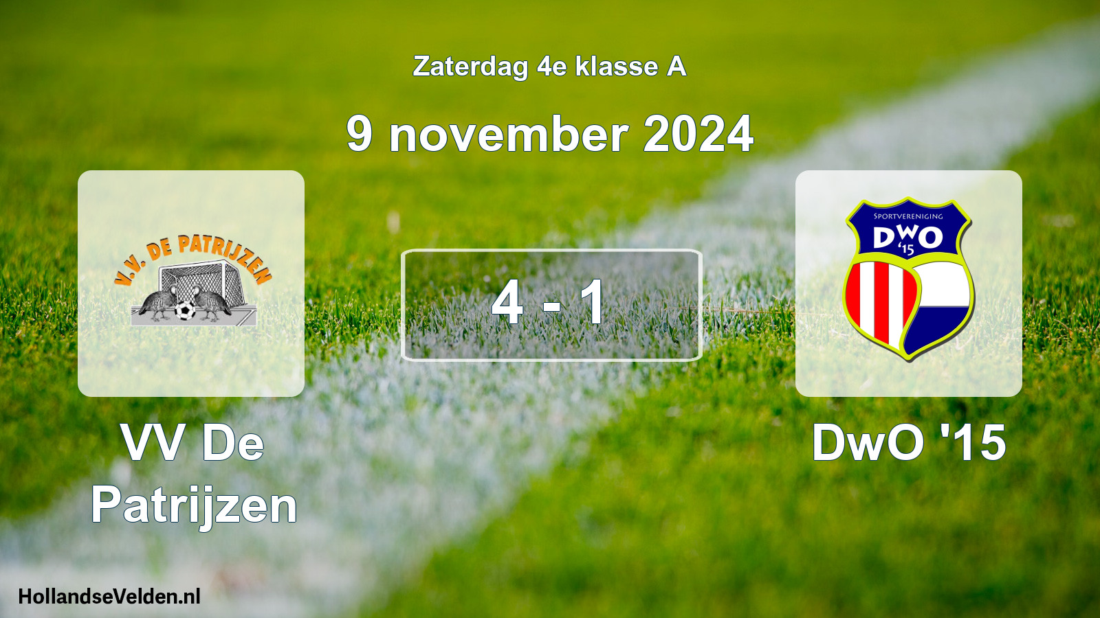 Total number of matches played: VV De Patrijzen - DwO '15 4 - 1 (9 November 2024)