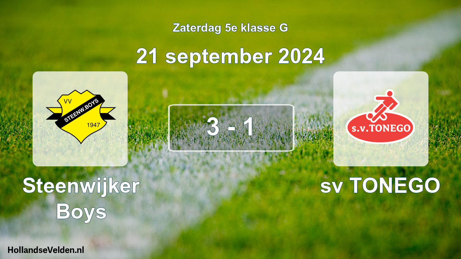 Total number of matches played: Steenwijker Boys - sv TONEGO 3 - 1 (21 September 2024)