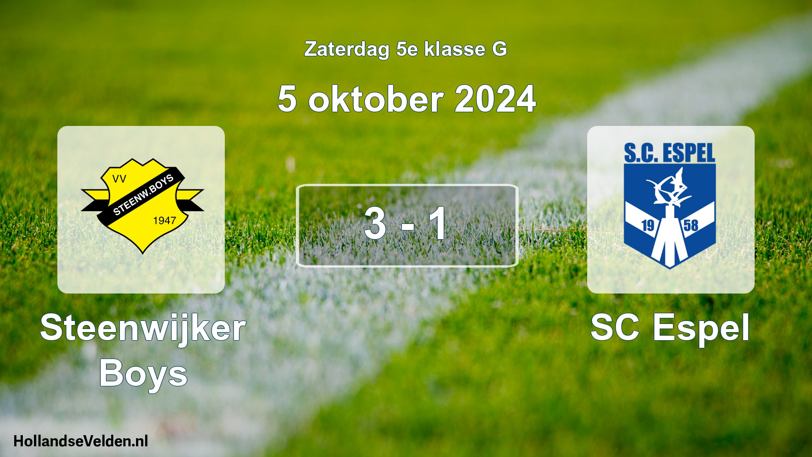 Total number of matches played: Steenwijker Boys - SC Espel 3 - 1 (5 October 2024)