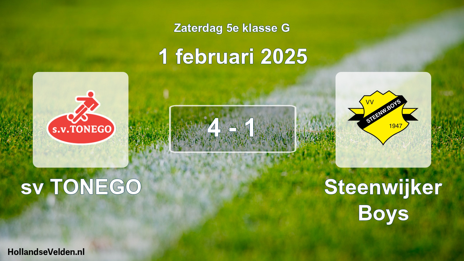Total number of matches played: sv TONEGO - Steenwijker Boys 4 - 1 (1 February 2025)