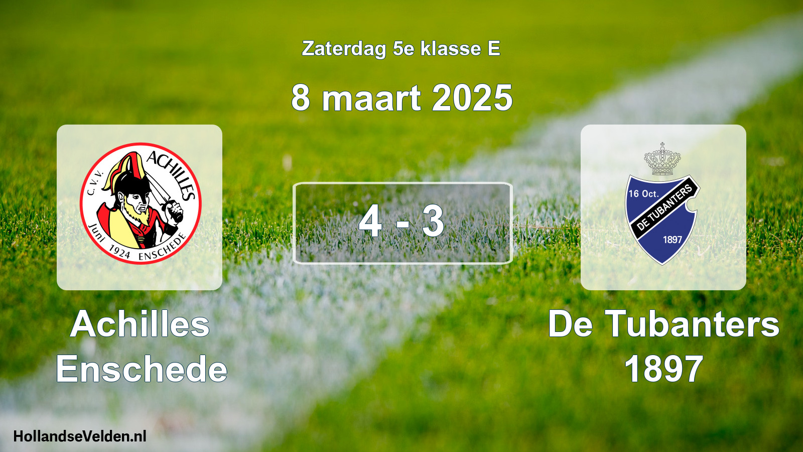 Total number of matches played: Achilles Enschede - De Tubanters 1897 4 - 3 (8 March 2025)