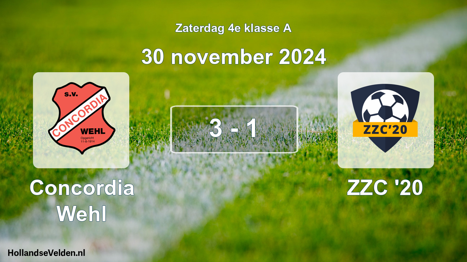 Total number of matches played: Concordia Wehl - ZZC '20 3 - 1 (30 November 2024)
