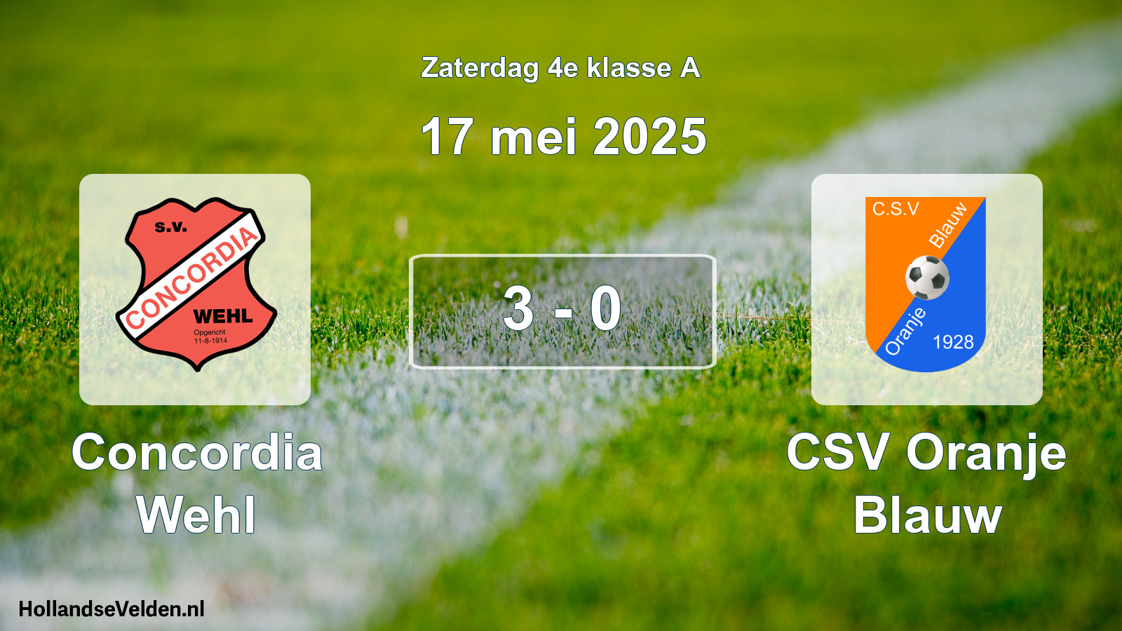Total number of matches played: Concordia Wehl - CSV Oranje Blauw 3 - 0 (17 May 2025)